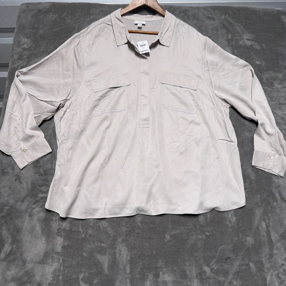 J Jill Modal Shirt Womens 4X Gray Long Sleeve Pocket Utility‎ Silky Casual